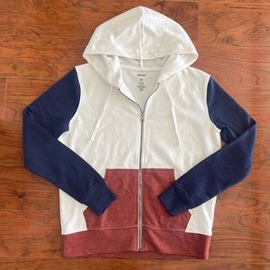 NWOT Sonoma White and Blue Color Block Full Zip Up Hoodie Sweatshirt